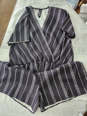 Striped Black Wrap V-Neck Romper